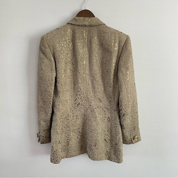 Escada | By Margaretha Ley Blazer Gold Shimmer Tan Beige Button Front Jacket 34 - Picture 7 of 14